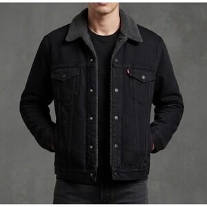 Levi's Black Denim Sherpa Trucker Jacket